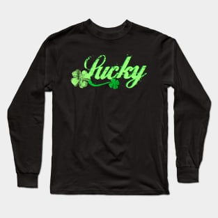 Funny St Patricks Day Lucky Shirt green Lucky Clover Apparel Long Sleeve T-Shirt